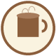 A steaming coffee mug with steam rising, on a beige background.